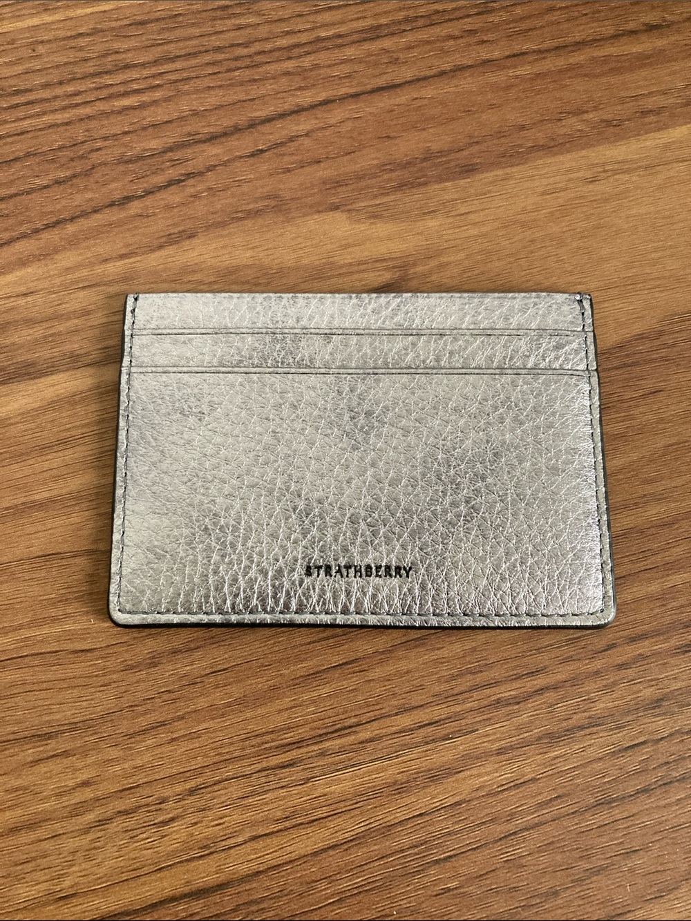 Strathberry Metallic Silver Leather Card Holder